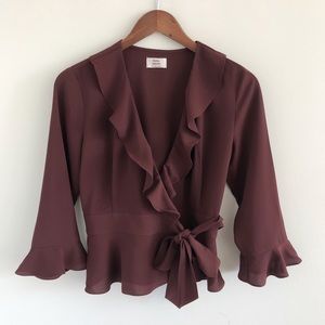 Aritzia Little Moon Julep Burgundy Wrap Blouse XS